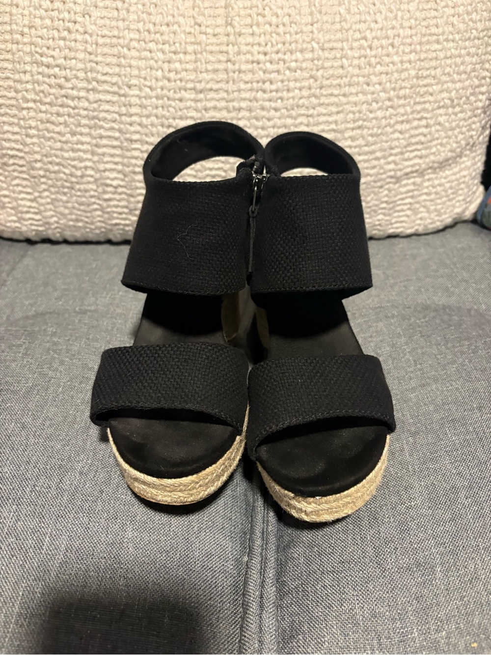 Toms Black Espadrille Platform Wedge Sandals